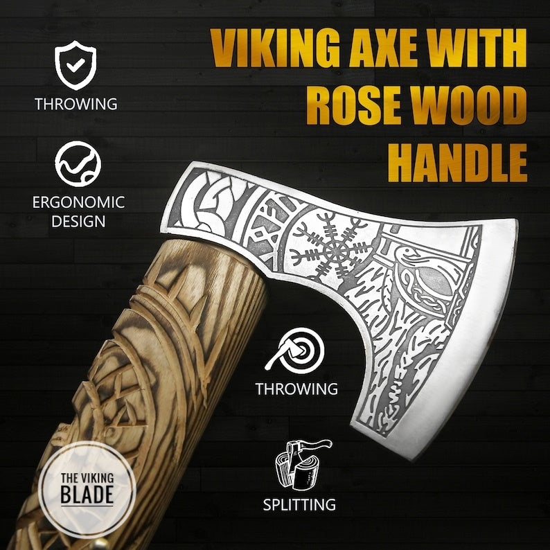 Custom Handmade Carbon Steel Viking Axe With Leather Sheath | The Viking Blade |