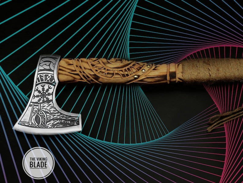 Custom Handmade Carbon Steel Viking Axe With Leather Sheath | The Viking Blade |