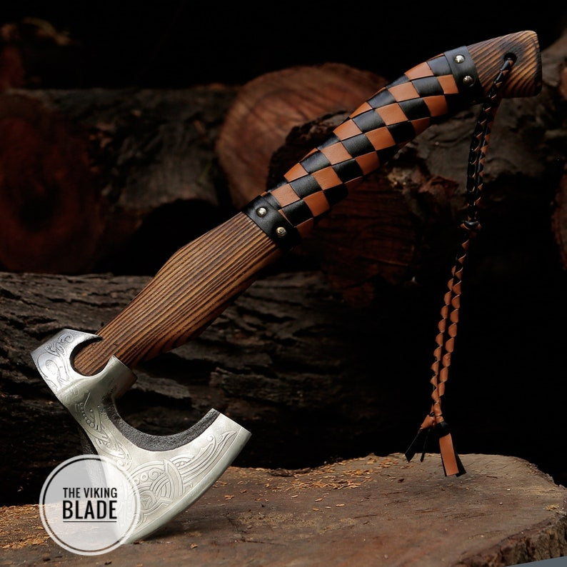 Custom Hand Forged Corbon Steel Viking Axe With Leather Sheath |The Viking Blade|