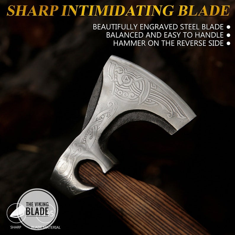 Custom Hand Forged Corbon Steel Viking Axe With Leather Sheath |The Viking Blade|