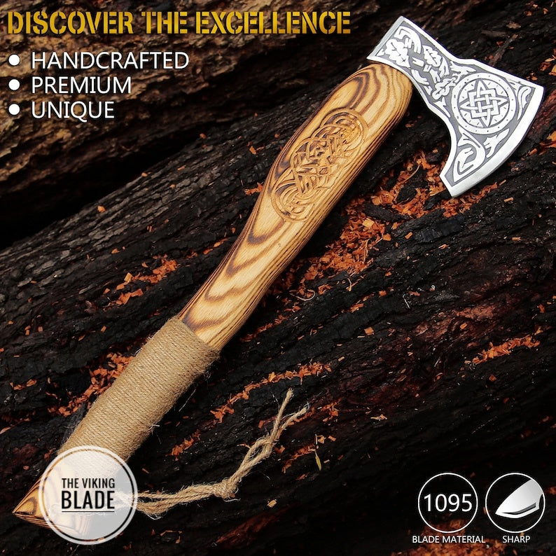 Custom Handmade Carbon Steel Viking Axe With Leather Sheath |The Viking Blade|