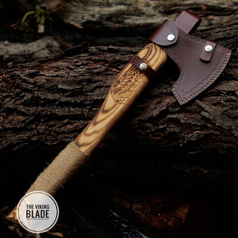 Custom Handmade Carbon Steel Viking Axe With Leather Sheath |The Viking Blade|