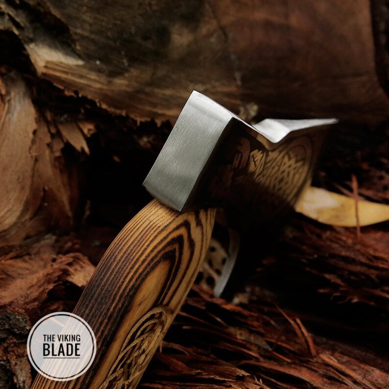 Custom Handmade Carbon Steel Viking Axe With Leather Sheath |The Viking Blade|