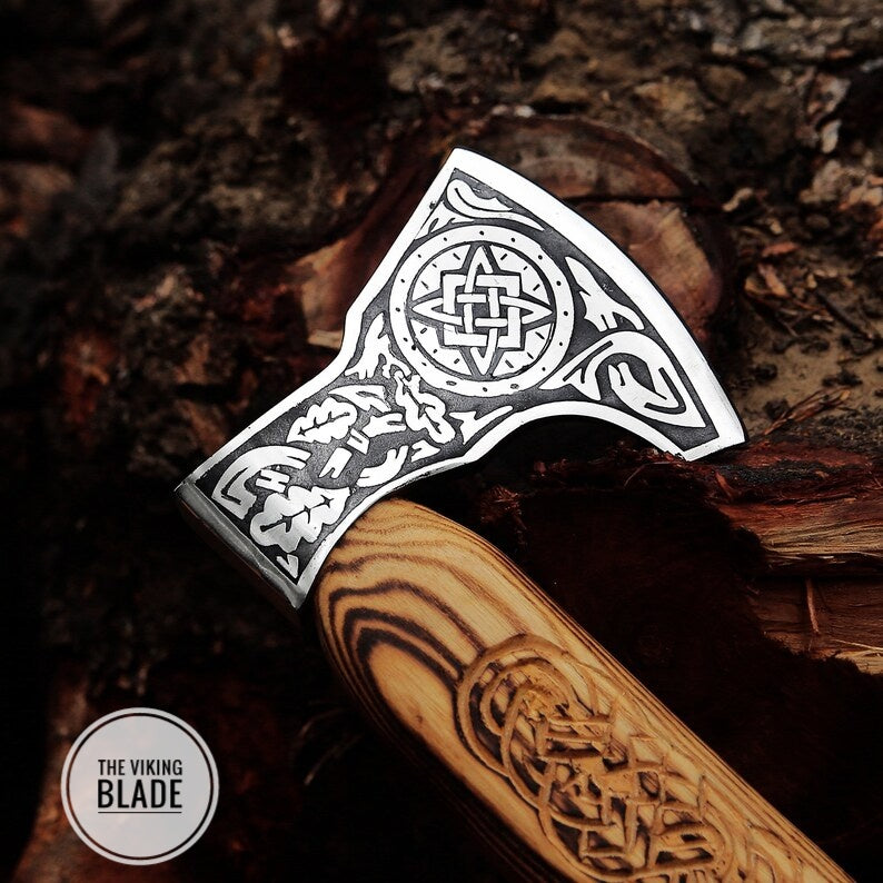 Custom Handmade Carbon Steel Viking Axe With Leather Sheath |The Viking Blade|