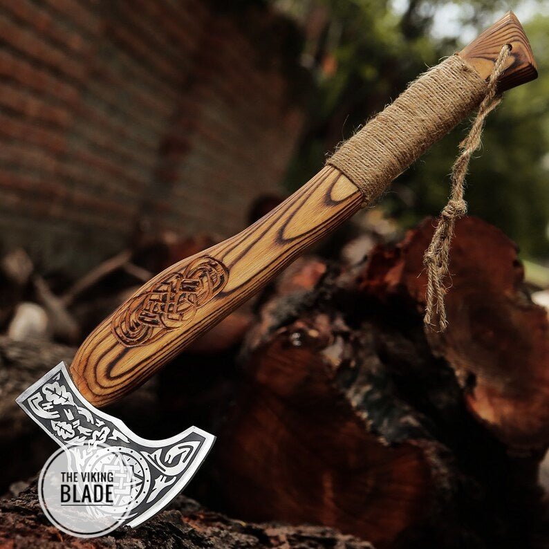 Custom Handmade Carbon Steel Viking Axe With Leather Sheath |The Viking Blade|