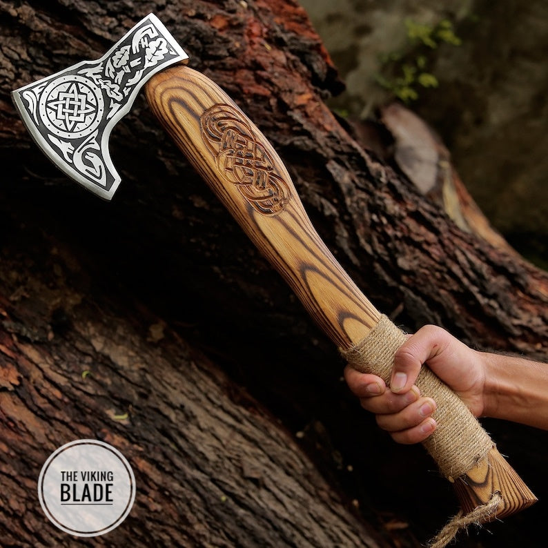Custom Handmade Carbon Steel Viking Axe With Leather Sheath |The Viking Blade|