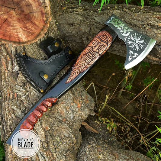 Custom Handmade Carbon Steel Viking Axe With Leather Sheath |The Viking Blade|