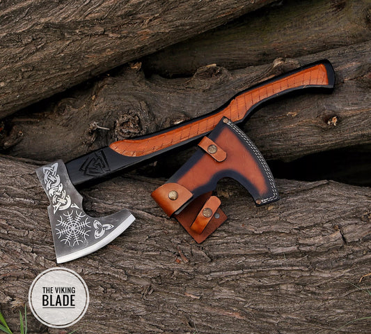 Custom Hand Forged Carbon Steel Vikings Axe With Leather Sheath |The Viking Blade|