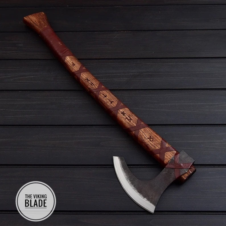 Custom Handmade Carbon Steel bearded Viking Axe with Leather Sheath |The Viking Blade|