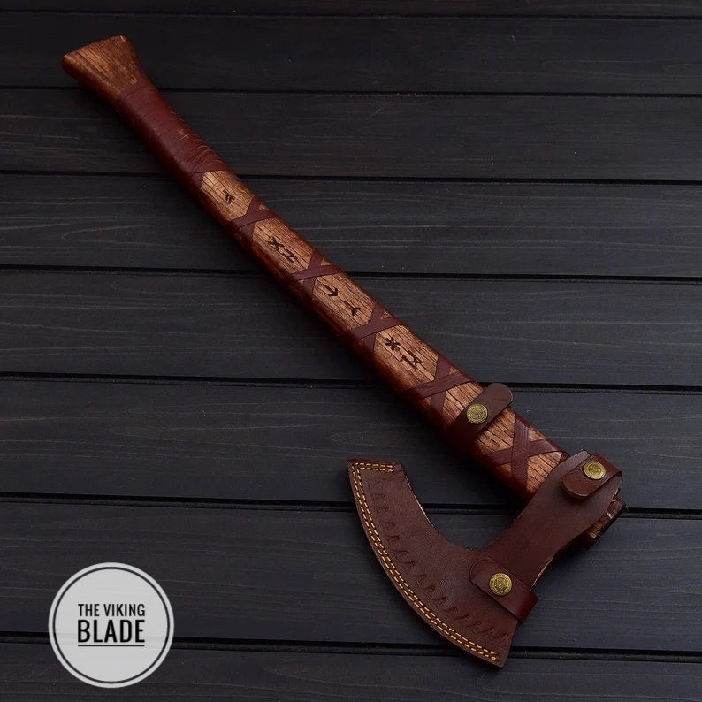 Custom Handmade Carbon Steel bearded Viking Axe with Leather Sheath |The Viking Blade|