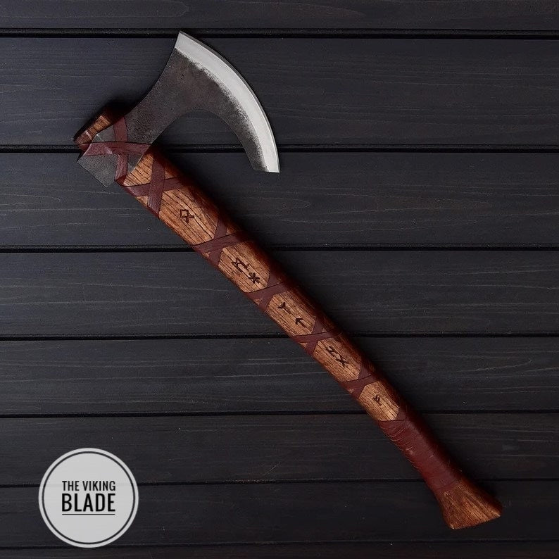 Custom Handmade Carbon Steel bearded Viking Axe with Leather Sheath |The Viking Blade|