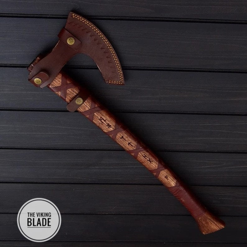 Custom Handmade Carbon Steel bearded Viking Axe with Leather Sheath |The Viking Blade|