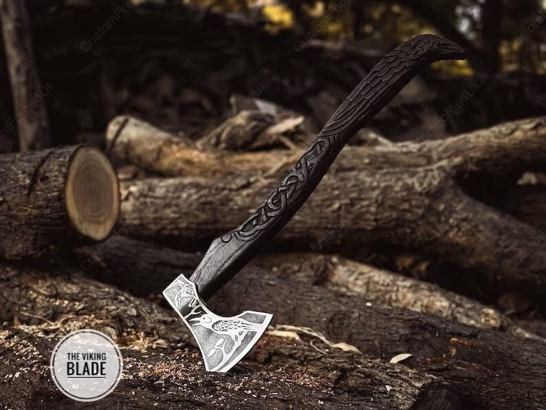 Custom Handmade Exotic Raven Axe, Handmade Carbon Steel Viking Axe With Sheath |The Viking Blade|