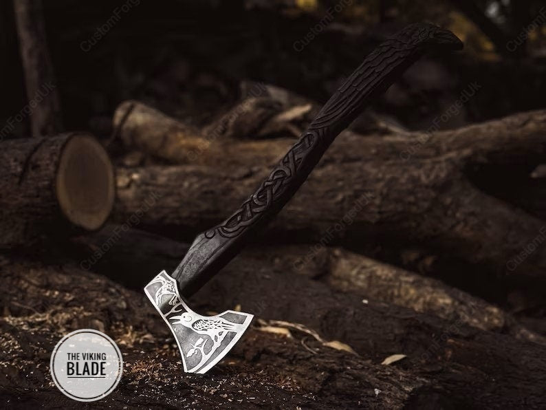 Custom Handmade Exotic Raven Axe, Handmade Carbon Steel Viking Axe With Sheath |The Viking Blade|