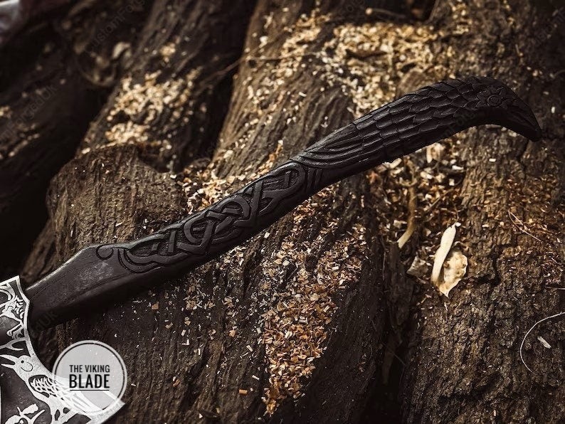 Custom Handmade Exotic Raven Axe, Handmade Carbon Steel Viking Axe With Sheath |The Viking Blade|