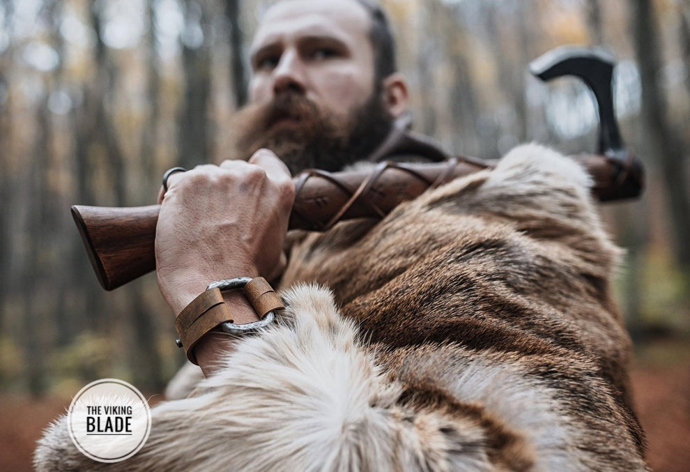 Custom Handmade Carbon Steel Long Bearded Viking Axe Runes Carved On Handle With Leather Sheath |The Viking Blade|