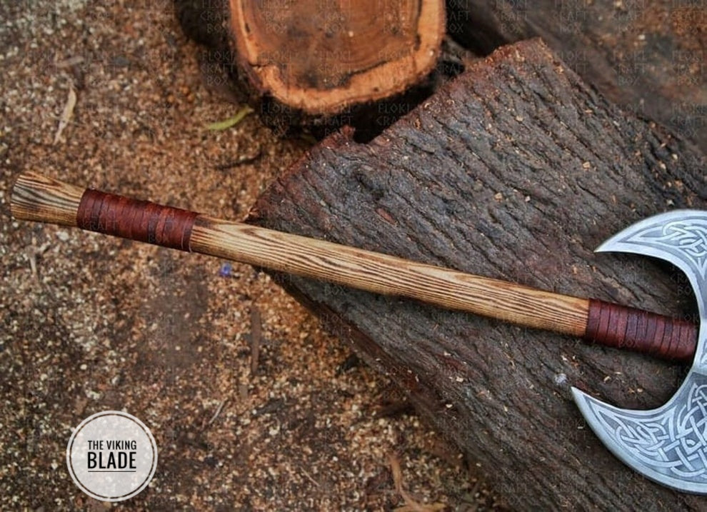 Double Blade With Nurse Pattern Custom Handmade Carbon Steel Viking Axe With Leather Sheath |The Viking Blade|