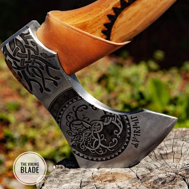 Custom Handmade Tree Of Life Viking Axe With Leather Sheath |The Viking Blade|