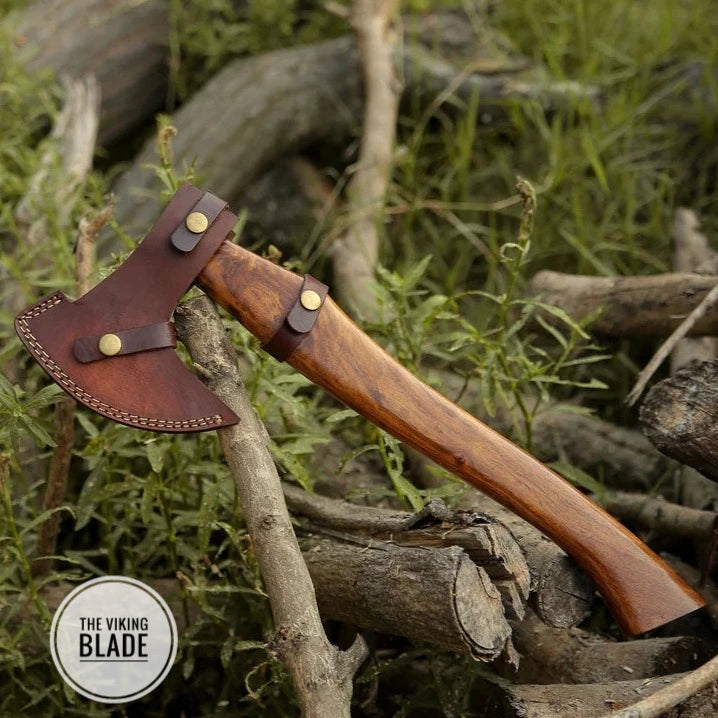 Handmade Damascus Viking Axe The Woodsman Bearded Axe Chopping Axe, Camping Outdoor Hatchet for Wood Splitting and Kindling |The Viking Blade|