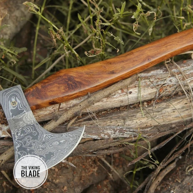 Handmade Damascus Viking Axe The Woodsman Bearded Axe Chopping Axe, Camping Outdoor Hatchet for Wood Splitting and Kindling |The Viking Blade|