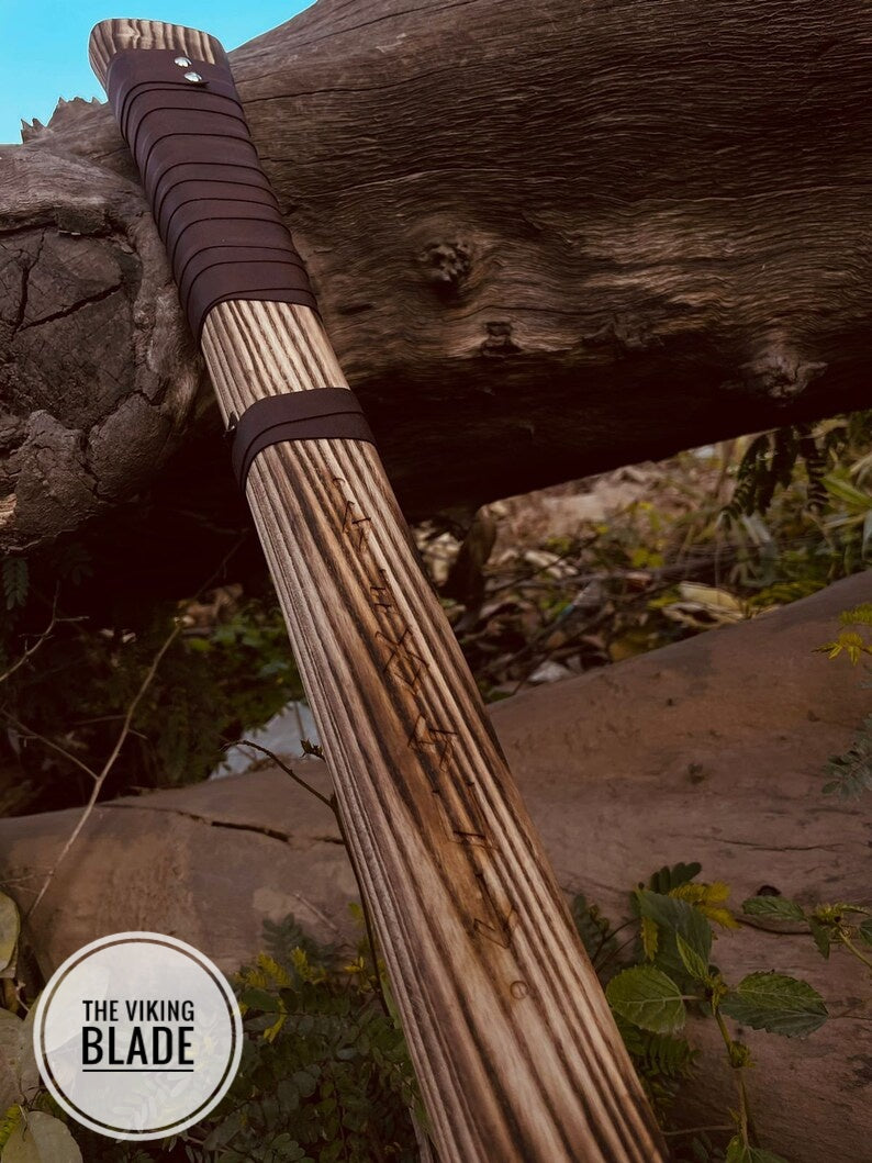 Custom Handmade Double Headed Carbon Steel Axe with Ash Wood Shaft And Scandinavian Axe And Norse Battle Axe With Leather Sheath |The Viking Blade|