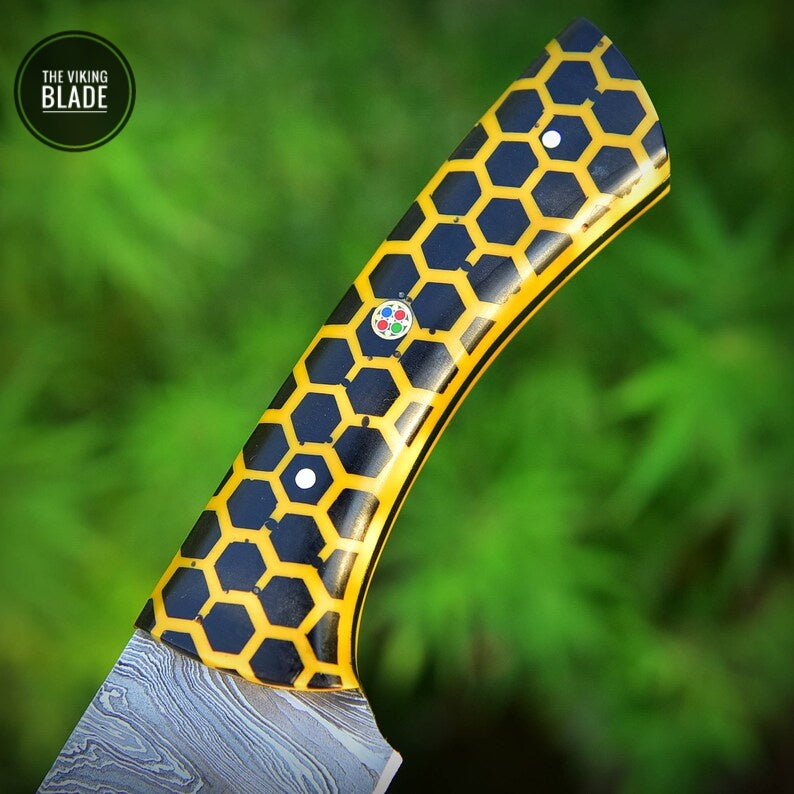 Custom Handmade Damascus Steel Chef Knife Kitchen Utility Knife Resin Handle Comes With Genuine Leather Sheath