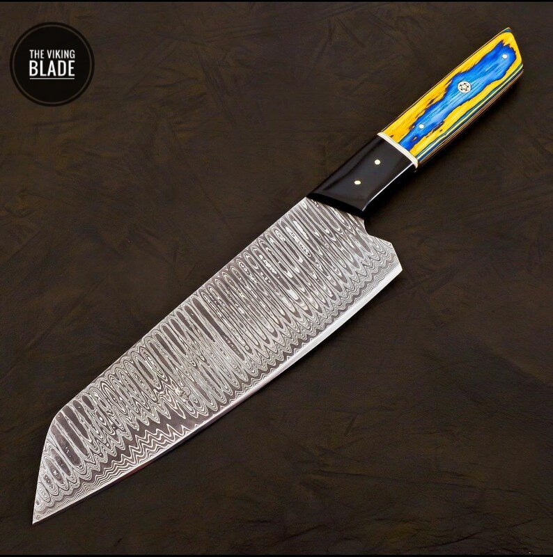 Handmade Damascus Chef Knife Hand Forged Japanese Bunka Kitchen Knife With Leather Roll Kit