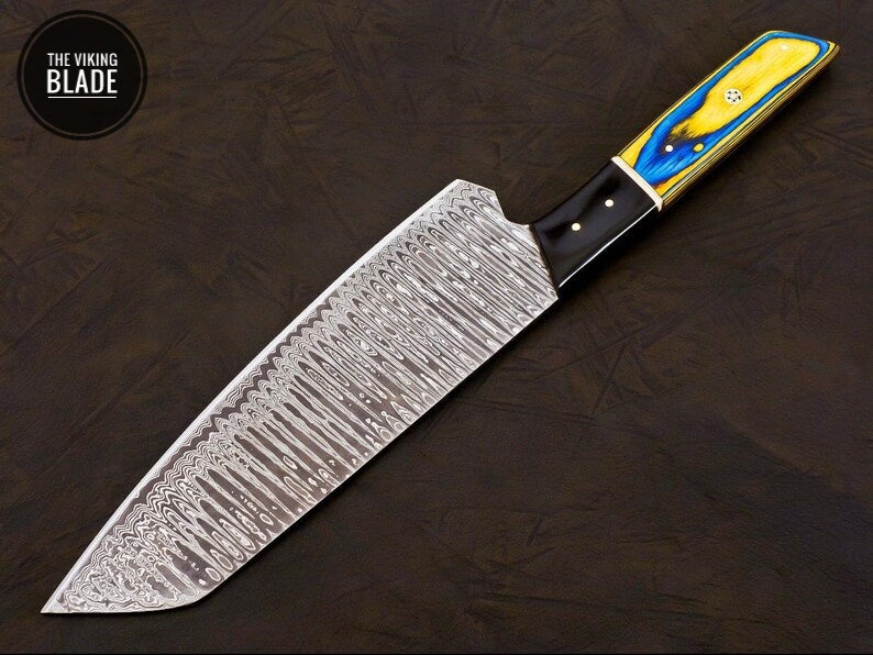 Handmade Damascus Chef Knife Hand Forged Japanese Bunka Kitchen Knife With Leather Roll Kit