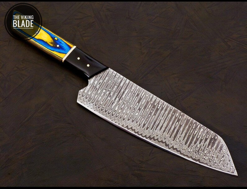 Handmade Damascus Chef Knife Hand Forged Japanese Bunka Kitchen Knife With Leather Roll Kit