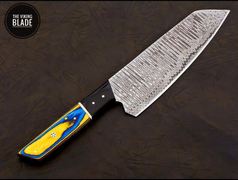Handmade Damascus Chef Knife Hand Forged Japanese Bunka Kitchen Knife With Leather Roll Kit