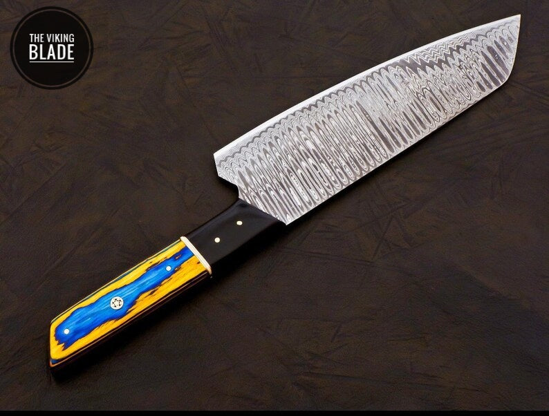 Handmade Damascus Chef Knife Hand Forged Japanese Bunka Kitchen Knife With Leather Roll Kit