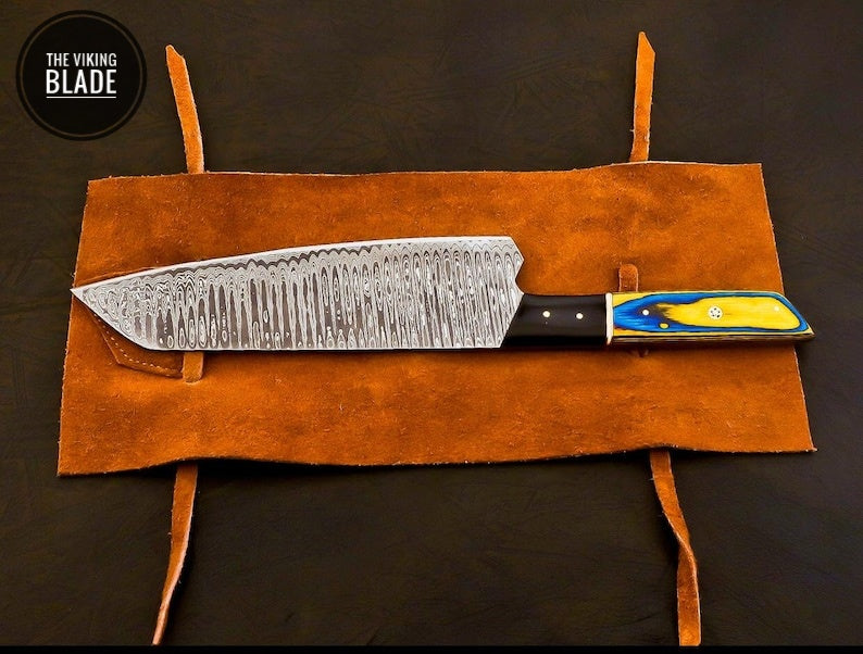 Handmade Damascus Chef Knife Hand Forged Japanese Bunka Kitchen Knife With Leather Roll Kit