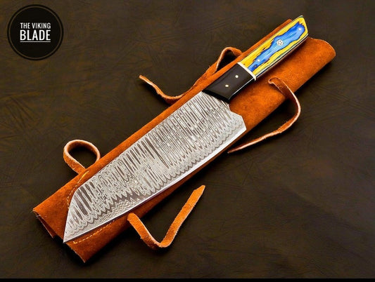 Handmade Damascus Chef Knife Hand Forged Japanese Bunka Kitchen Knife With Leather Roll Kit