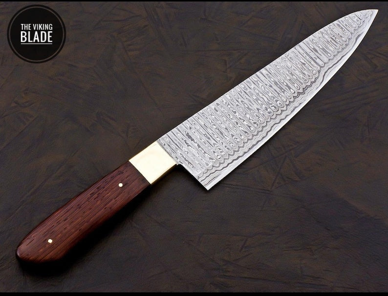 Handmade Damascus Chef Knife Hand Forged Japanese Gyuto Kitchen Knife With Leather Roll Kit