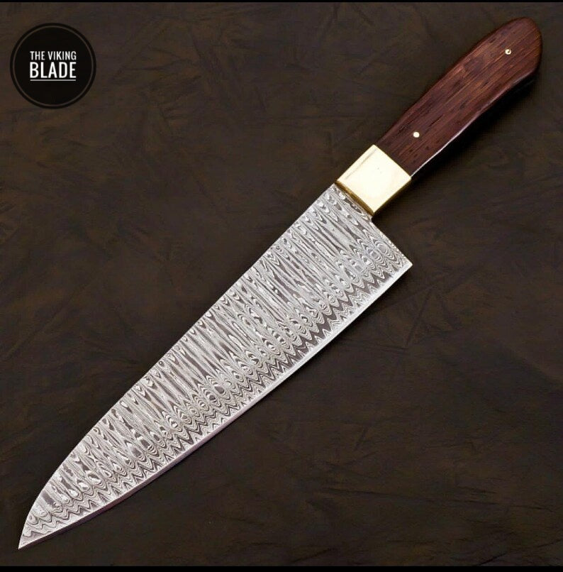 Handmade Damascus Chef Knife Hand Forged Japanese Gyuto Kitchen Knife With Leather Roll Kit
