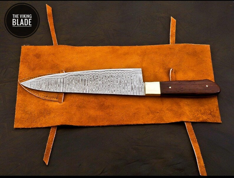 Handmade Damascus Chef Knife Hand Forged Japanese Gyuto Kitchen Knife With Leather Roll Kit