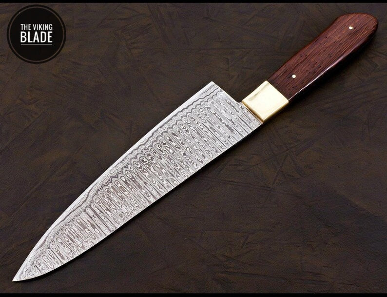 Handmade Damascus Chef Knife Hand Forged Japanese Gyuto Kitchen Knife With Leather Roll Kit