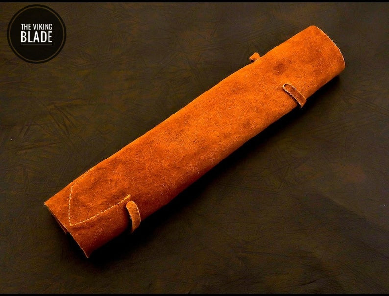 Handmade Damascus Chef Knife Hand Forged Japanese Bunka Kitchen Knife With Leather Roll Kit