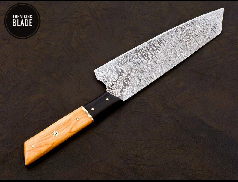 Handmade Damascus Chef Knife Hand Forged Japanese Bunka Kitchen Knife With Leather Roll Kit