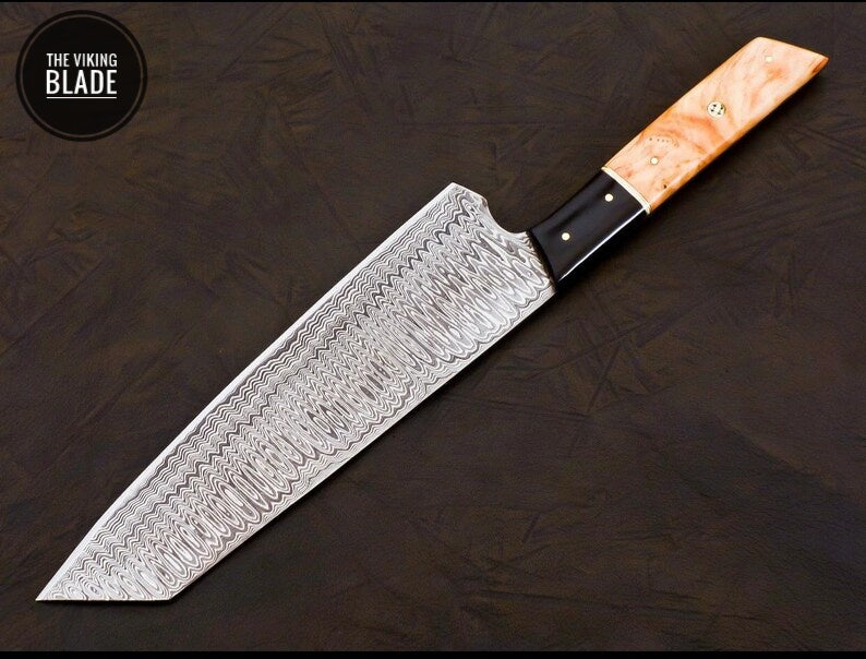 Handmade Damascus Chef Knife Hand Forged Japanese Bunka Kitchen Knife With Leather Roll Kit