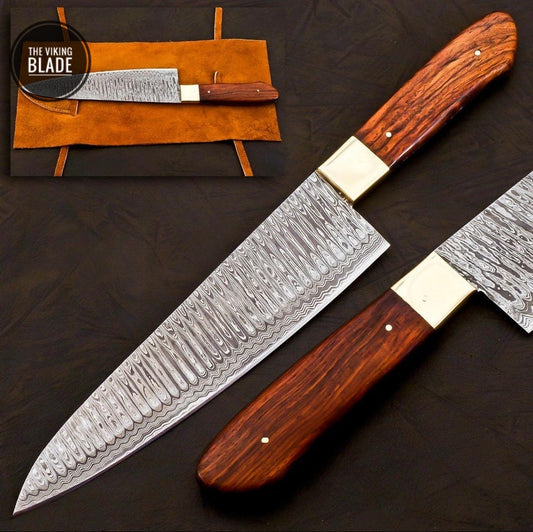 Handmade Damascus Chef Knife Hand Forged Japanese Gyuto Kitchen Knife With Leather Roll Kit