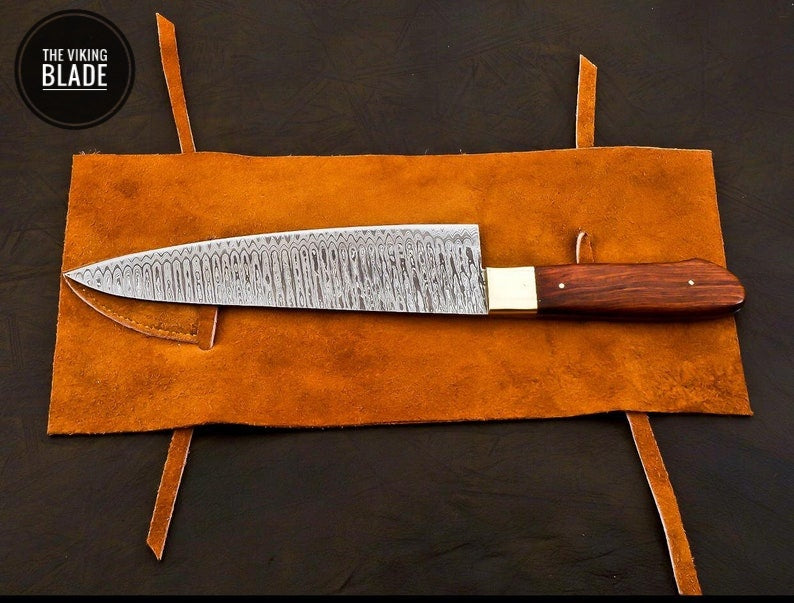 Handmade Damascus Chef Knife Hand Forged Japanese Gyuto Kitchen Knife With Leather Roll Kit