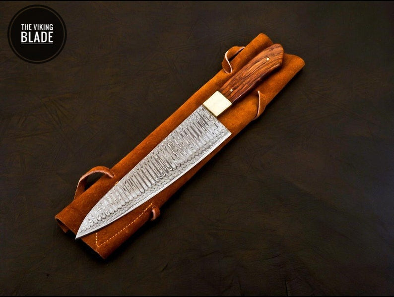 Handmade Damascus Chef Knife Hand Forged Japanese Gyuto Kitchen Knife With Leather Roll Kit