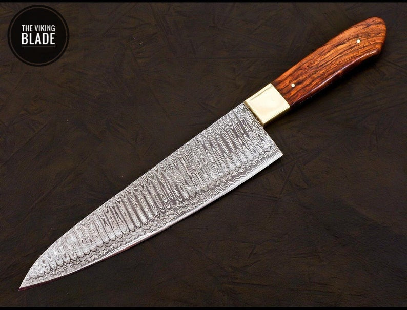 Handmade Damascus Chef Knife Hand Forged Japanese Gyuto Kitchen Knife With Leather Roll Kit