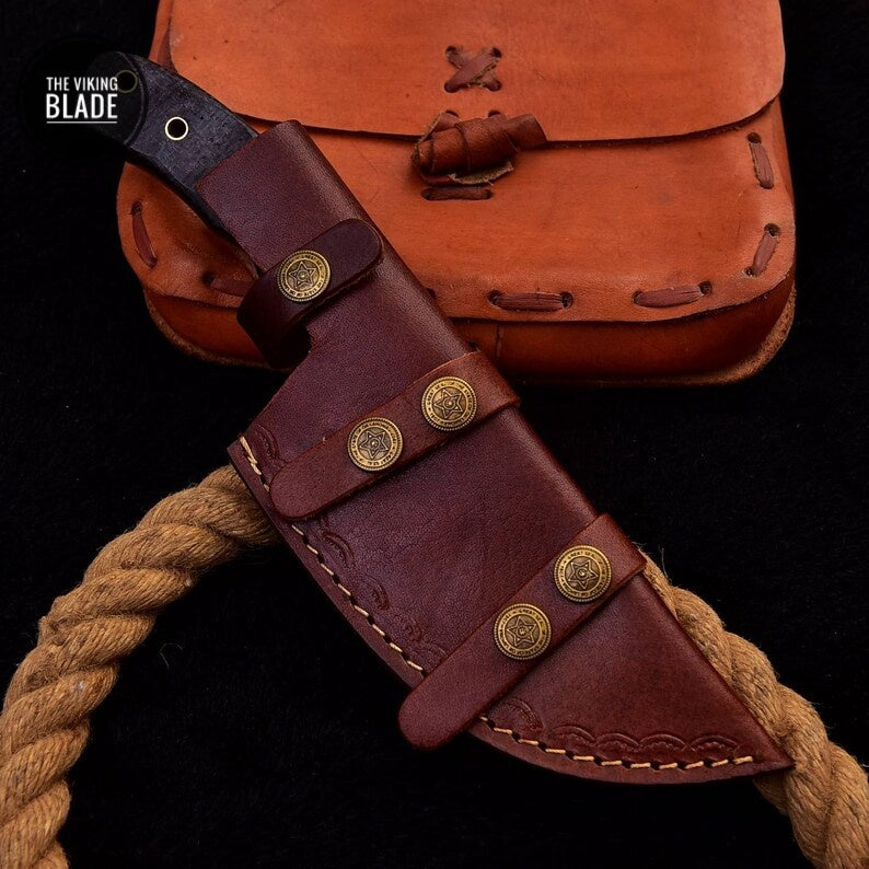 10”Forged Damascus Hunting tracker Bowie Survival Knife FULL TANG Comes with Genuine Leather Sheath