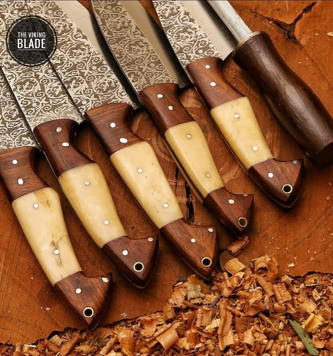 Hand Forged Chef Knifes Set With Leather Roll Kit