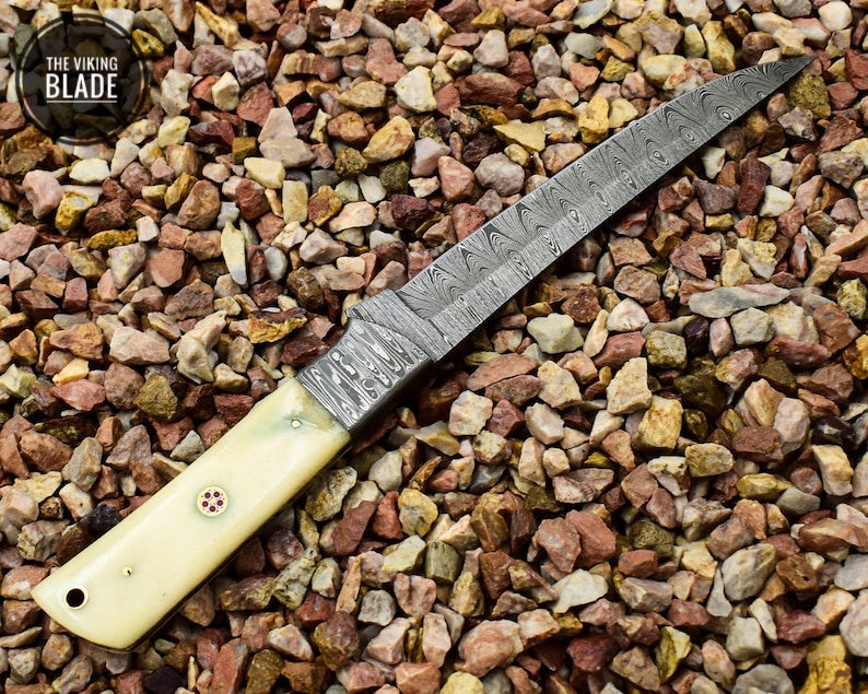 Beautiful Damascus Steel Handmade Fillet Knife, Chef Knife with Camel Bone Handle