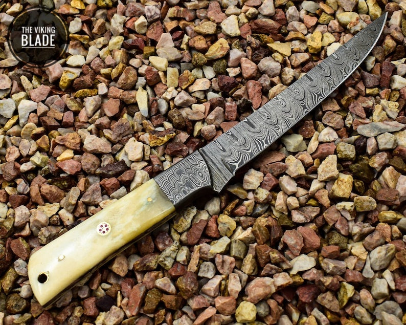 Beautiful Damascus Steel Handmade Fillet Knife, Chef Knife with Camel Bone Handle