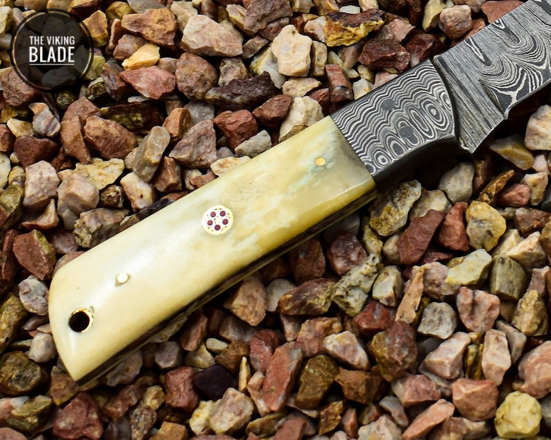 Beautiful Damascus Steel Handmade Fillet Knife, Chef Knife with Camel Bone Handle