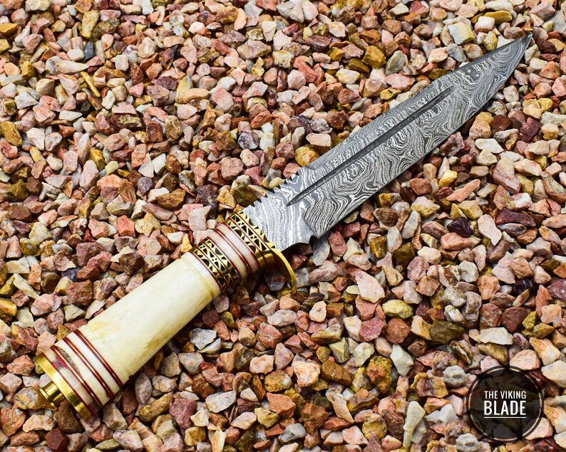 Handmade Damascus Steel Knife with Free Leather Sheath